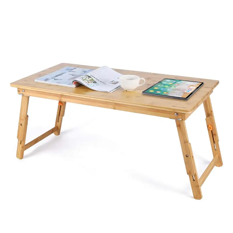 Tabela final de bambu Tala de tamanho grande bandeja de mesa de mesa para o café da manhã Serviço de bandeja com pernas dobráveis ​​mesa de café baixa ajustável