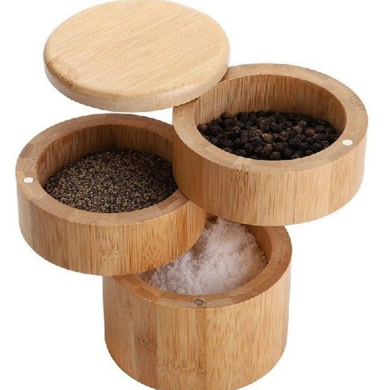 3 camadas de salão de sal de bambu, caixa de especiarias de bambu com magnético